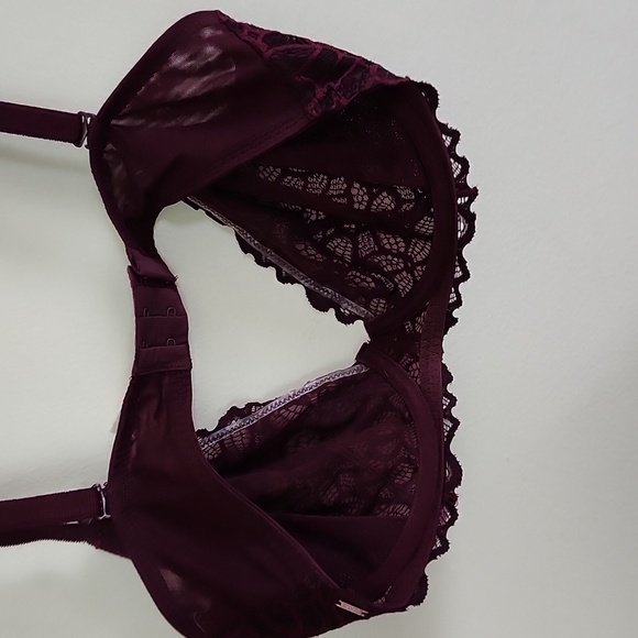 PINK Victoria secret burgandy lace unlined bra women's 34 DD - Picture 6 of 6